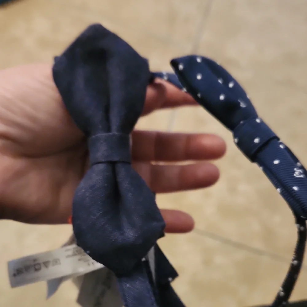 Janie and Jack Navy Bow Tie with White Dots and Solid Blue